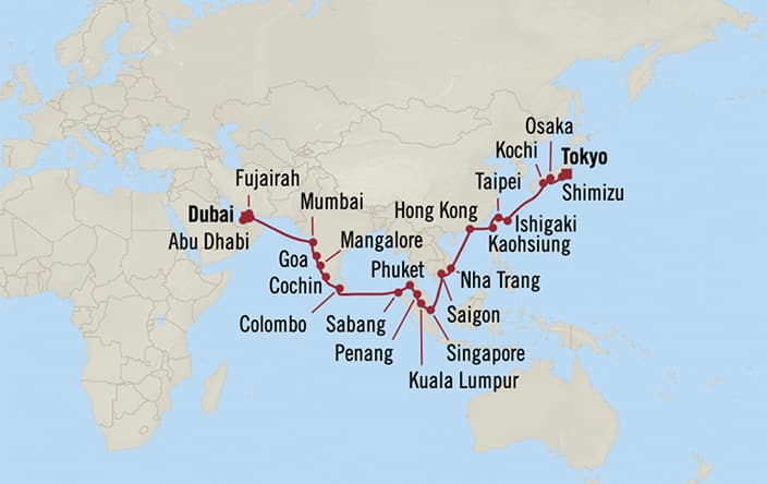 Oceania Cruises 31 days from Tokyo Yokohama Japan to Dubai